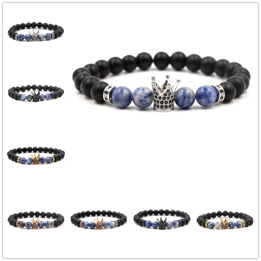 8 Optionen 10MM Zirkon Krone Schwarz Lava Stein Perlen Ätherisches Öl Diffusor Armband Balance Yoga Pulseira Feminina Buddha Schmuck