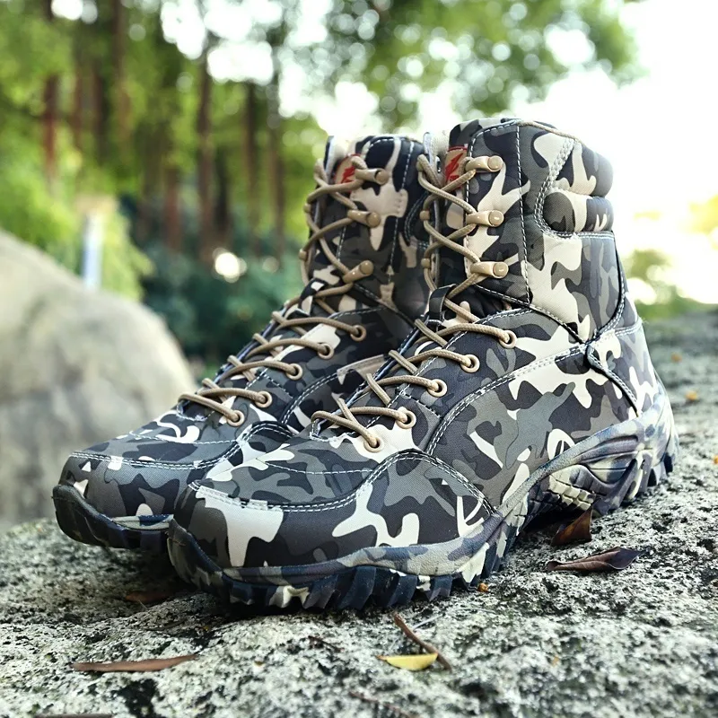 Botas tácticas militares para hombre, zapatos de senderismo al aire libre del ejército de combate, Botas de viaje, Botas de senderismo de camuflaje, Botines de cuero para hombre