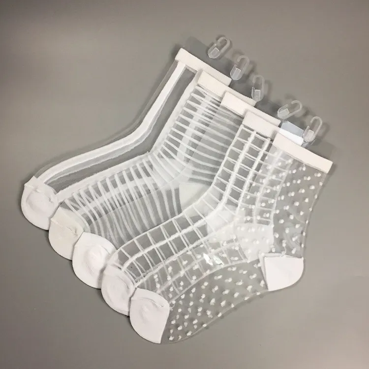 Frill Trim Breattable Glass Silk Socks Transparent Ankel Sheer Mesh Free Shpping A-0495