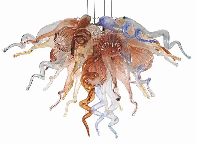 Pendentif Lampes Amber Main Soufflé Verre Chandeliers De Fleur Modern Fleur Crystal Lustre Contemporain Plafonniers Éclairage intérieur