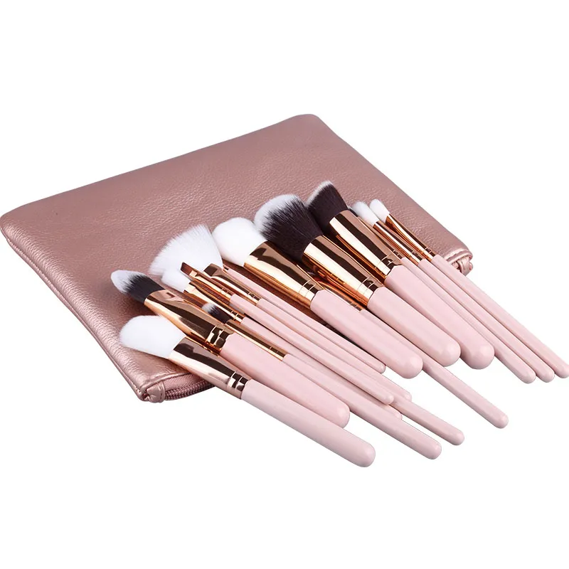 Pink Makeup Brushes Set Pincel Maquiagem Powder Eye Kabuki Brush Complete Kit Cosmetics Beauty Tools with Leather Case