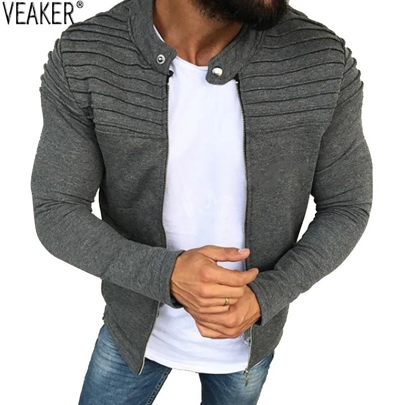 2018 New Hombre High Street Pleated CHAPE Abrigo Macho otoño Sudadera Abrigo Color Sólido Negro Slim Fit Jackets Outerwear M-3XL