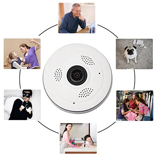 360 Degree Panoramic Fisheye Wireless Indoor Security Camera with Night Vision, Two-Way Audio Surveillance security to keep you home safe