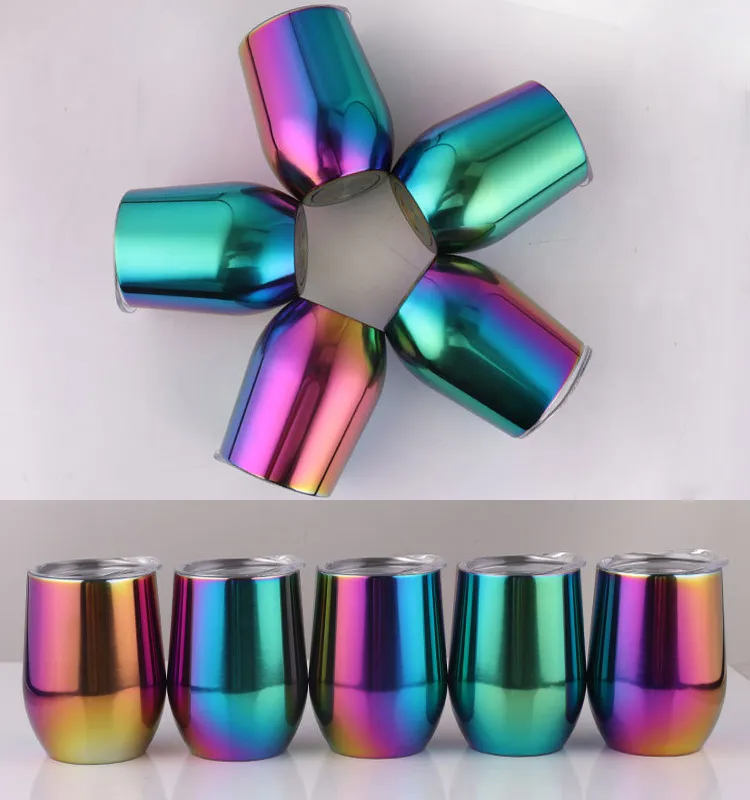 Kieliszki do wina Thermos 9 Oz Ze Stali Nierdzewnej Butelka wodna Butelka z pokrywą Rainbow Gradient Kubki do kawy Próżniowa izolowana filiżanka piwa