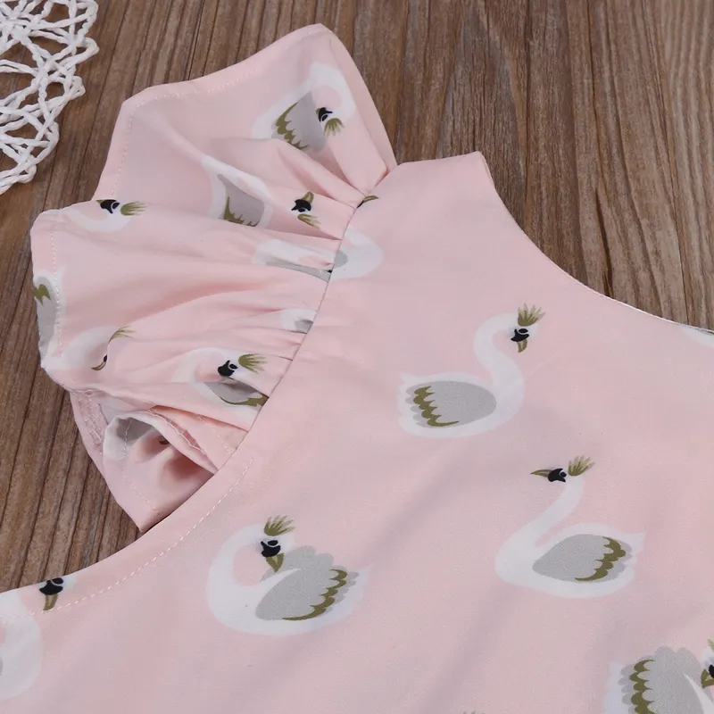 2018 Estate Neonato Vestiti Boutique bambini Abbigliamento Neonata Pagliaccetto Infant Toddler Pink Swan Stampa Pagliaccetto Tuta Abbigliamento Abiti