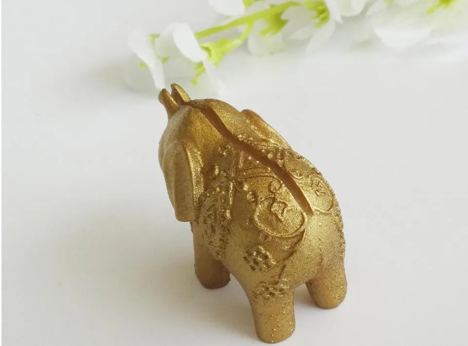 100 PZ Oro Fortunato Elefante Posto Titolari di Carta/Supporto Foto WeddingBridal Doccia Favori e Regalo Spedizione gratuita