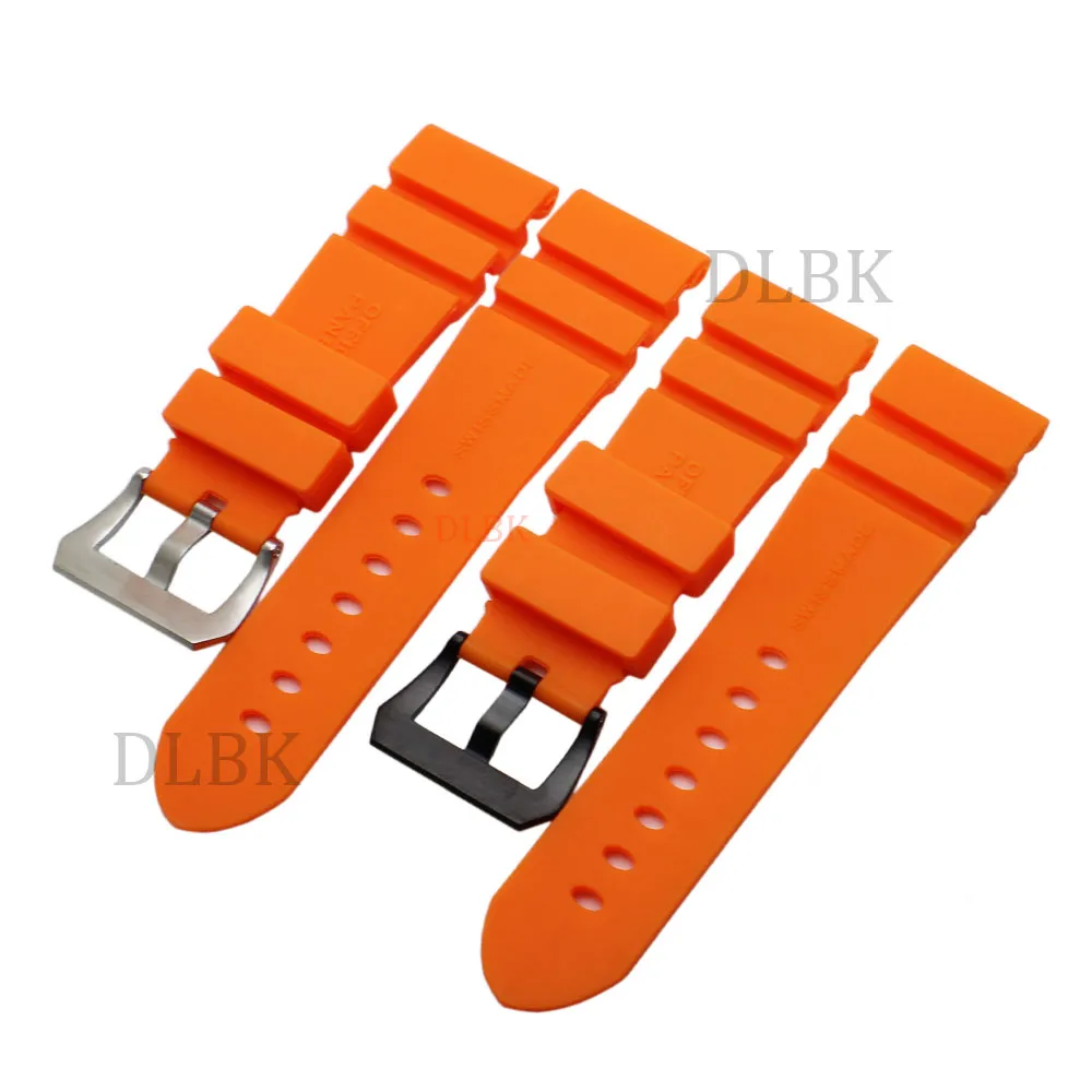 24mm 26mm Boucle 22mm Hommes Orange Plongée En Caoutchouc De Silicone Bracelet De Montre Bracelet De Sport Bracelet En Acier Inoxydable Boucle Ardillon Pour Panerai L27262P