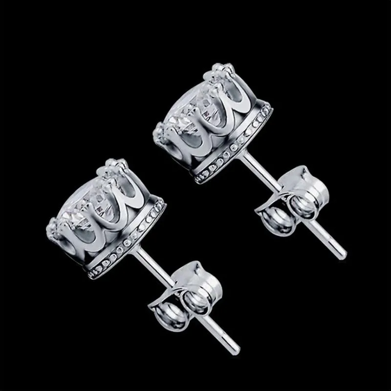 Band Nieuwe Gouden Kroon Mannen Stud Oorbel 925 Sterling Zilver CZ Gesimuleerde Diamanten Engagement Mooie Vrouwen Bruiloft Kristallen Oor Ringen