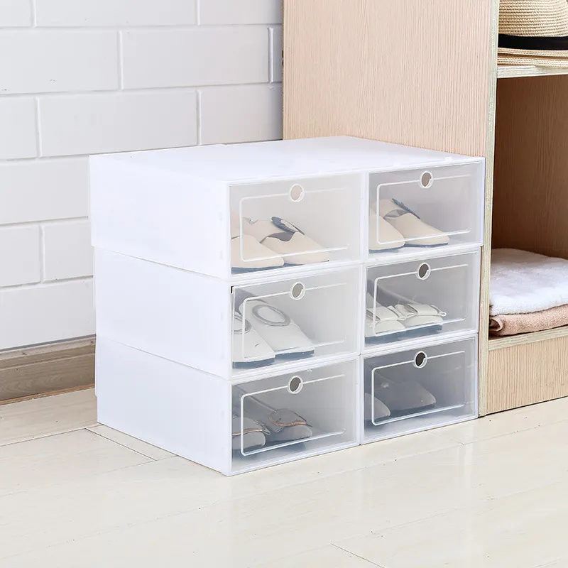 6pcs مجموعة سميكة حذاء الوجه الشفاف علبة درج العلبة البلاستيكية صناديق الأحذية قابلة للتكديس صندوق تخزين مربع تخزين الأحذية منظم