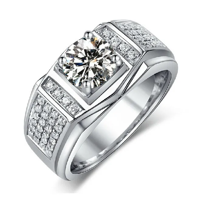 Choucong Solitaire Biżuteria Mężczyźni White Diamond 10kt White Gold Wypełnione Obrączka Ślubna SZ 7-13 Prezent