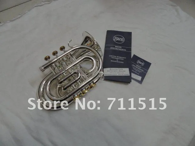 Ny Ankomst BB Pocket Trumpet Högkvalitativ mässingsrör Silverpläterad yta Trumpet Brand Musical Instrument med väska