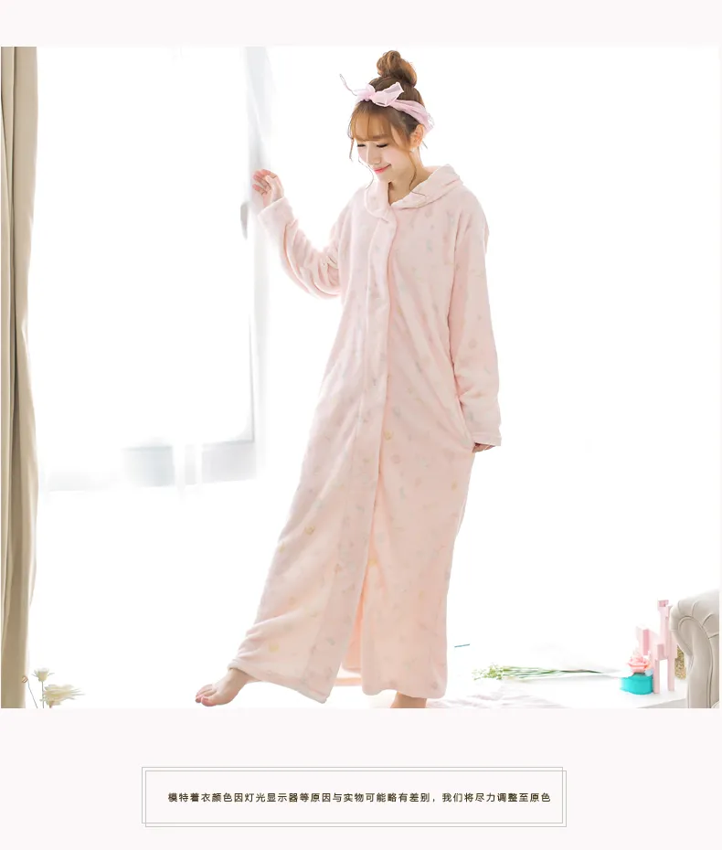 Autumn/ Winter Adult Women Girl Soft Flannel Nightgown Prints Pockets ...