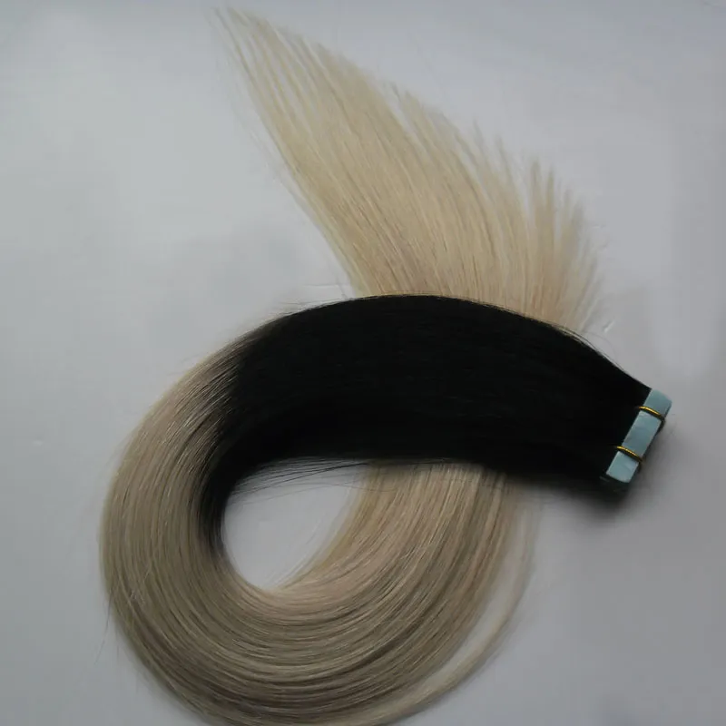 Fita em Extensões Ombre T1B / 613 Dois Tom Non-Remy 100G Humano Cabelo Hétero Ombre Extensões de cabelo de trama da pele