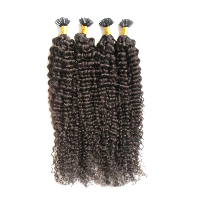 Du tips kinky curly 200g 200pcs dubbeldragen du tips hårförlängningar brasilianska lockiga keratin pinne spets hårförlängningar