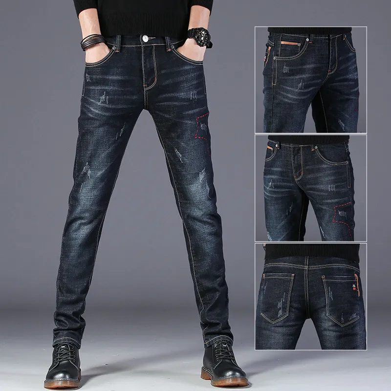 autumn men's jeans Korean version of the trend causal and self-cultivation stretch straight feet pants men