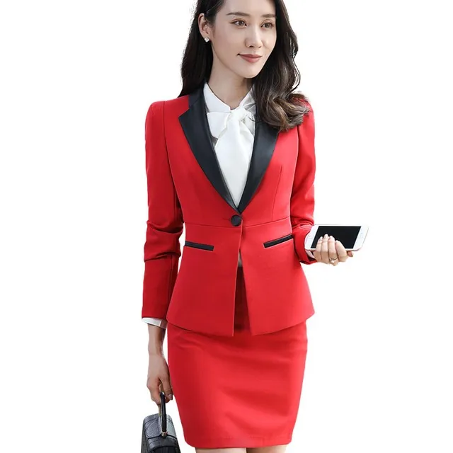 New fashion women skirt suits set Business formal long sleeve Patchwork blazer and skirt office ladies plus size work uniforms