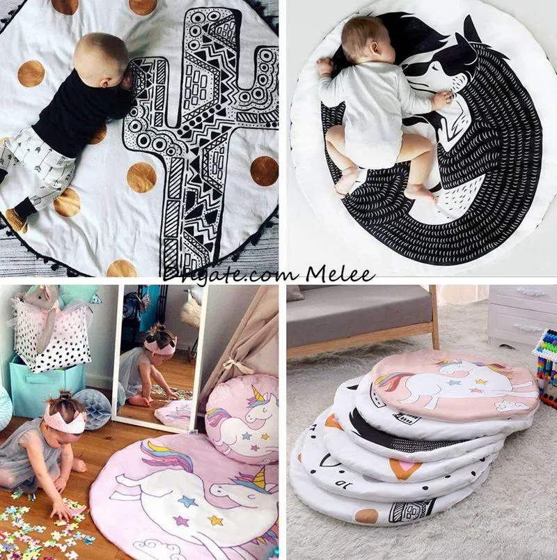 INS Dim 90cm Baby Creeping Matten Fox Unicorn Spielmatten Dekorative Krabbeldecke Kinderzimmer Gepolsterter Bodenteppich 6Farbe frei wählen