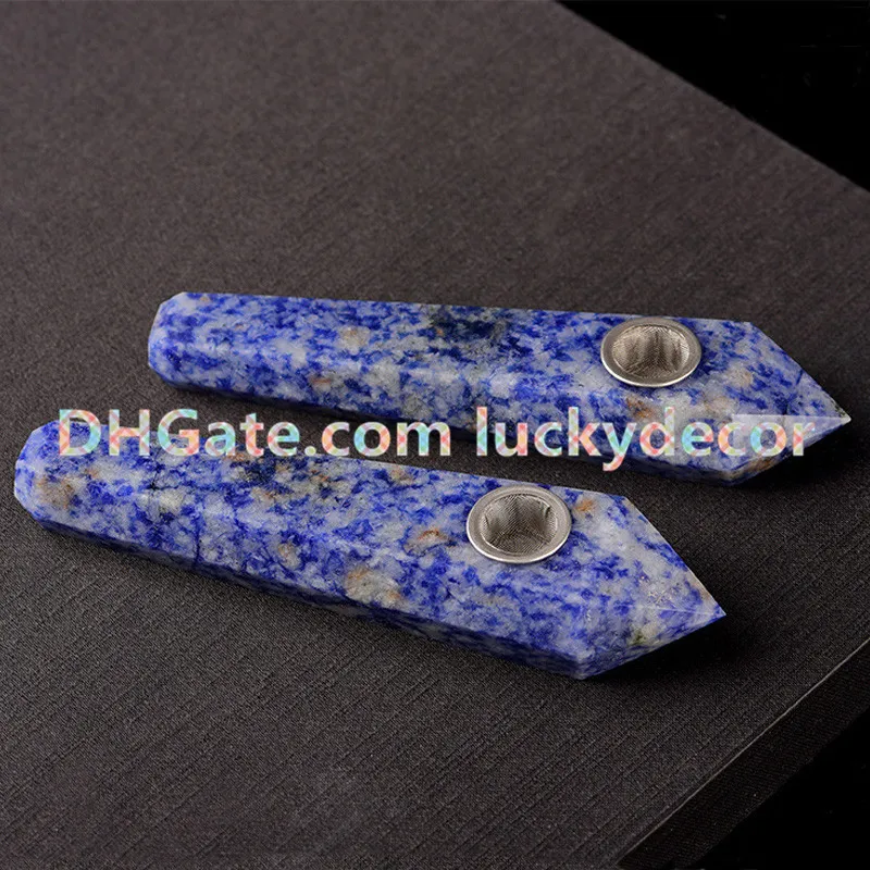 Blå Spot Sodalite Quartz Pipe Vacker Ädelsten Healing Naturlig Granit Stone Crystal Pipe Brasilien Sodalit Jasper Rökning Rör för tobak