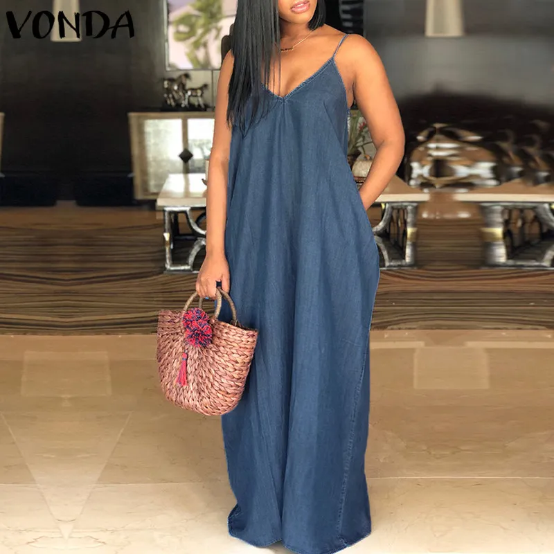 Sexy Beach Denim Denim Maxi Dress For Women V Neck Strapless