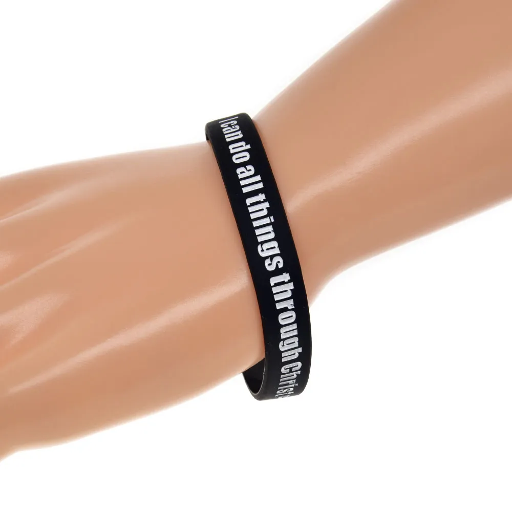 Jag kan göra allt genom Kristus som stärker mig Silicone Wristband Svart vuxenstorlek