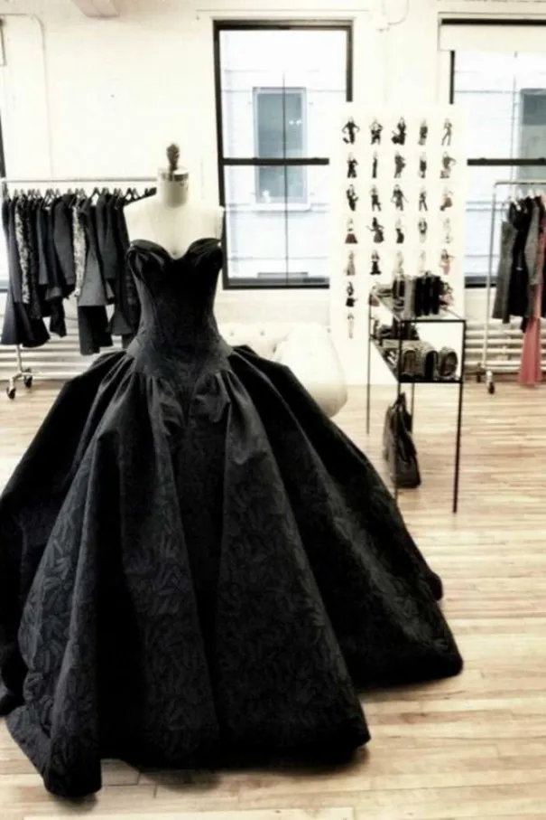 2018 vestidos novia gótico negro vestido de novia de la longitud del piso falda de