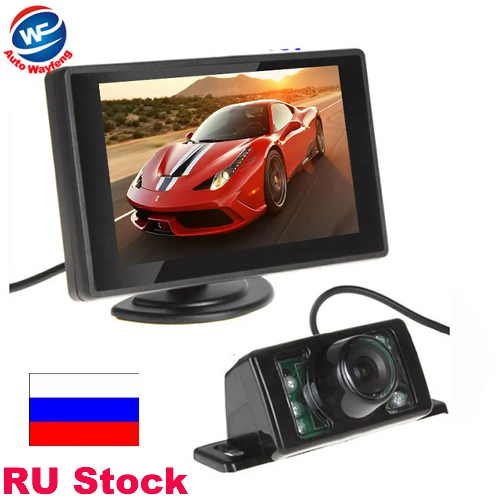 2 i 1 Auto Parking Assistance System 7Lad bil backview Kamera + 4.3 "TFT LCD-skärm HD 170 Vinkelbil Backup Kamera bilmonitor