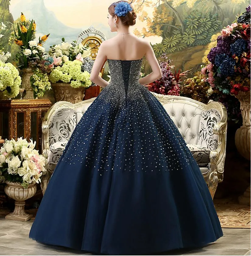 Dark Blue Sequin Tube Top Sweetheart Neckline Dress With Hand Beaded Tulle Skirt HY1617 By Werbowy From Werbowy 191.03 DHgate.Com