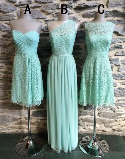 3 estilos misturados sage lace e chiffon da dama de honra vestidos perfeitos na altura do joelho uma linha vestidos de festa de casamento vestidos de festa de dama de honra do verão