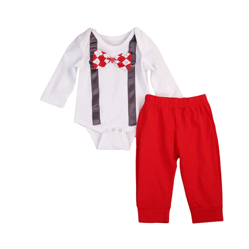2018 nuovi vestiti per ragazzi neonato neonato papillon pagliaccetto top + pantaloni 2 pezzi costume da festa per gentiluomini ragazzi abiti in cotone vestiti per bambini set