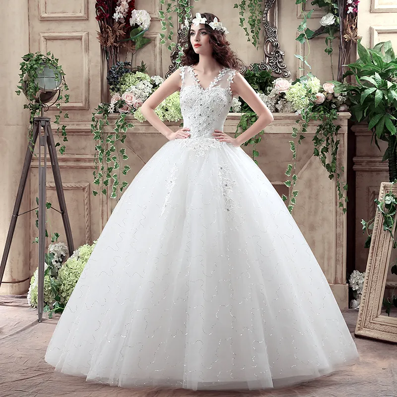 Korean Summer sleeve wedding dress - Crystal Embellished, Lace-Up, Plus Size Bridal Gown - 2018 New Arrival at Affordable Prices