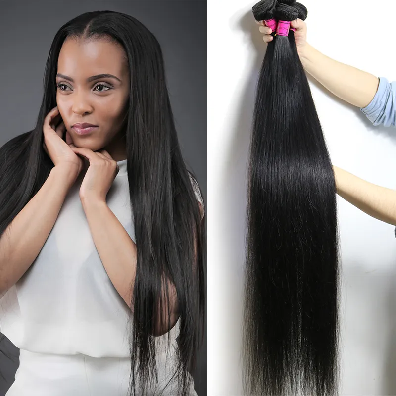 Fastyle Long Straight Brazilian Virgin Human Hair Weave 28 30 32 34 36 38 40inch 인간의 머리카락 묶음 레미 헤어 확장