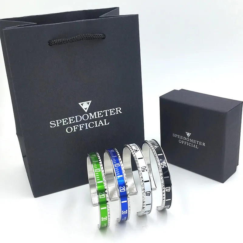 4 kleuren Klassiek ontwerp Bangle Armband voor Mannen Roestvrij Stalen Manchet Snelheidsmeter Armband Mode Heren Sieraden met Retail p259Y