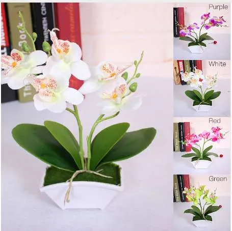 Искусственная бабочка орхидеи цветок + ваза набор реальных листьев искусственных растений общий цветочный для свадебного подарка