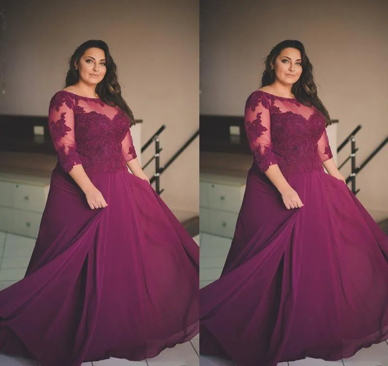 2019 Grape Prom Dress Dubai Arabic A Line Long Sleeves Lace Formal Holidays Wear Graduation Evening Party Gown Custom Made Plus Size