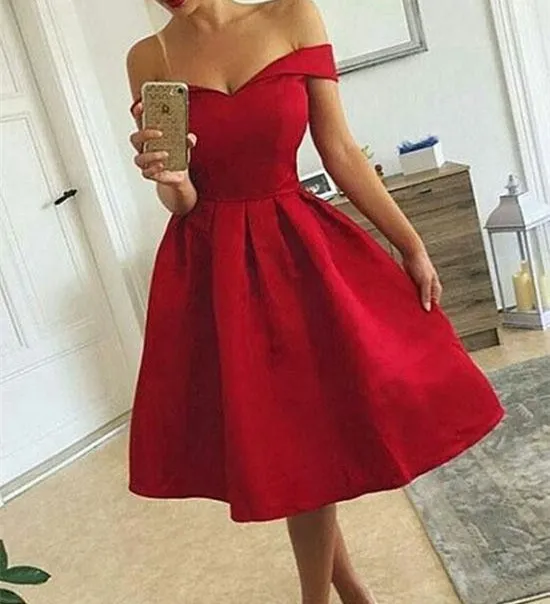 Robe de bal courte sexy rouge sur l'épaule fermeture éclair dos robe de soirée d'été bleu royal, noir, bordeaux, champagne pas cher