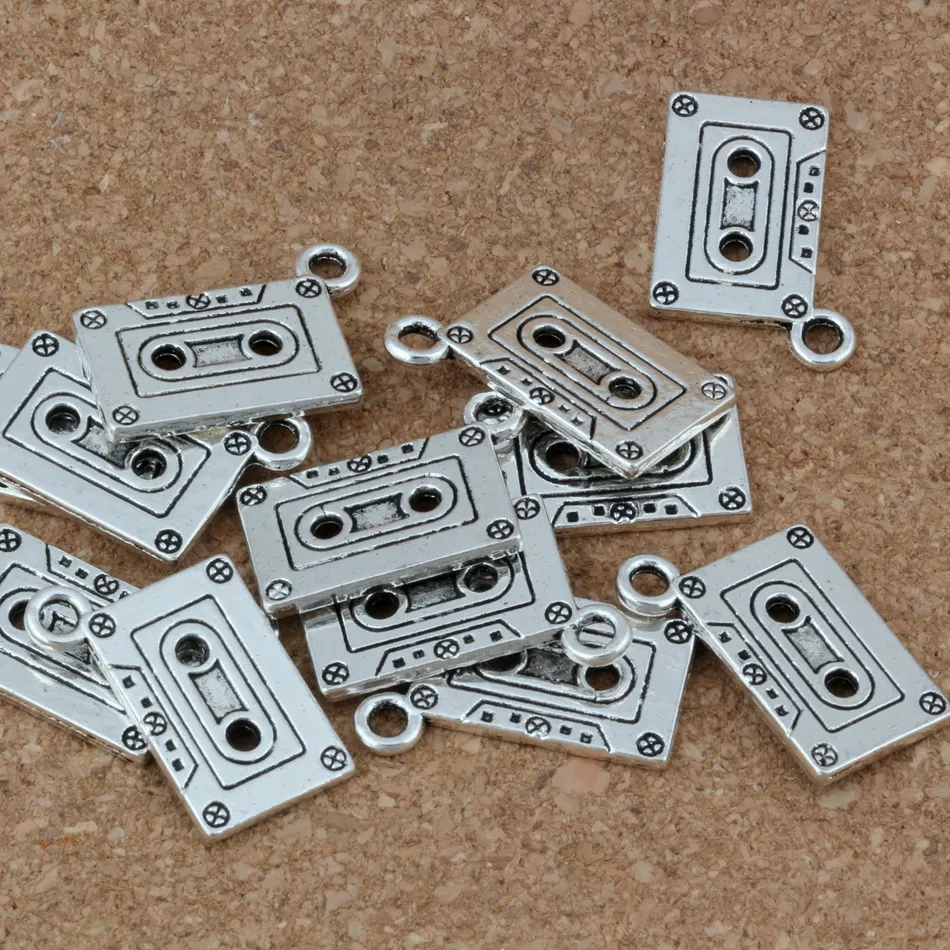 Kassettenband-Charms-Anhänger für Schmuckherstellung, Armband, Halskette, DIY-Zubehör, 23 x 16 mm, Antiksilber, 50 Stück