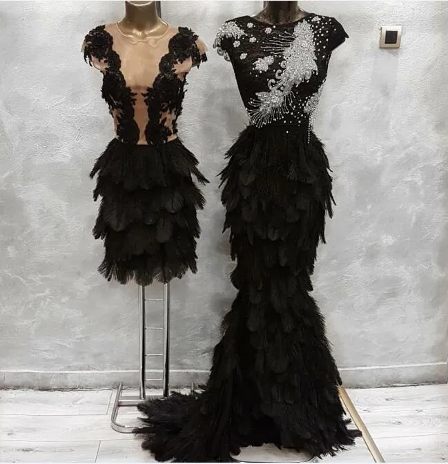 Aftonklänning Yousef Aljasmi Kim Kardashian Silver Crystal Svart O-Neck Beaded Feather Mermaid Bodycon Dresses Almoda Gianniazar Ziadnakad