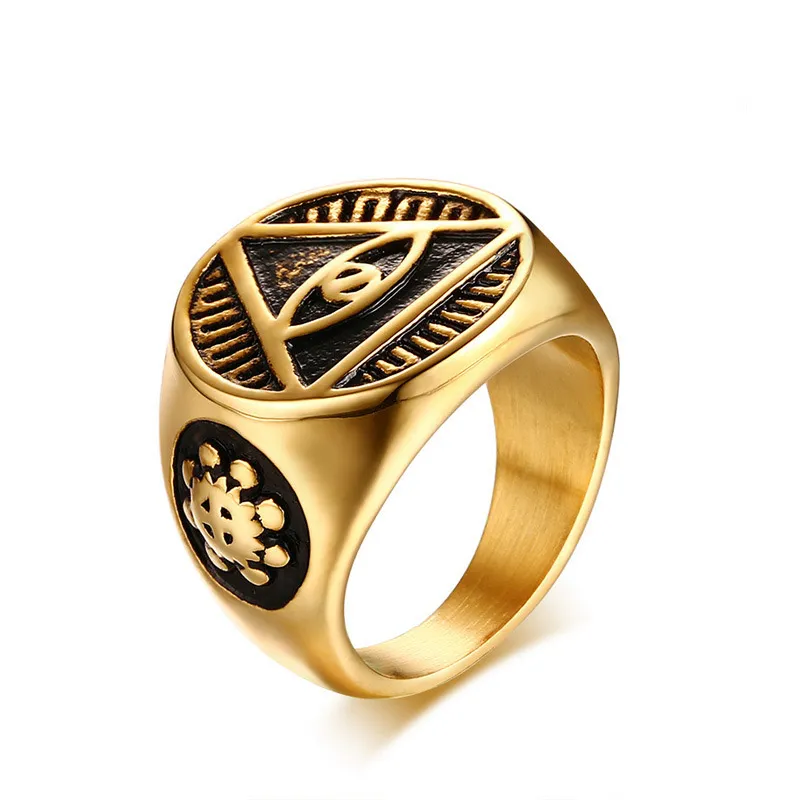 Anillos Illuminati de acero inoxidable 316L para hombre, anillos que todo lo ven, pirámide, símbolo del Ojo de la Providencia, anillo religioso para joyería de Hip Hop