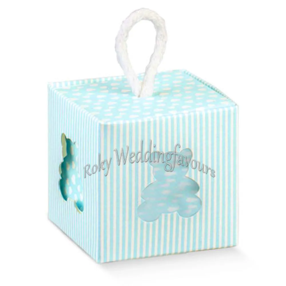 50 stks Blauw Roze Kleine Teddybeer Gunst Dozen Baby Shower Doop Doop Party Candy Doos Die Kid Verjaardag Feestartikelen