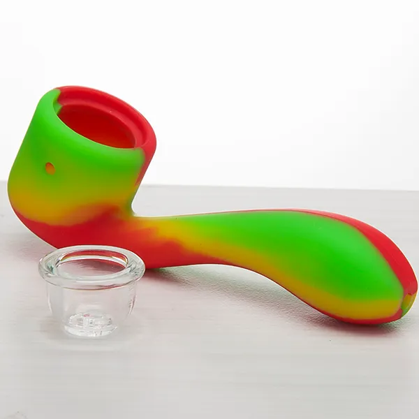 Silicone Tobacco Smoking Cigarette Pipe Water Hookah Bong Portable Shisha Hand Spoon Pipes Tools With Glass Bowl 519