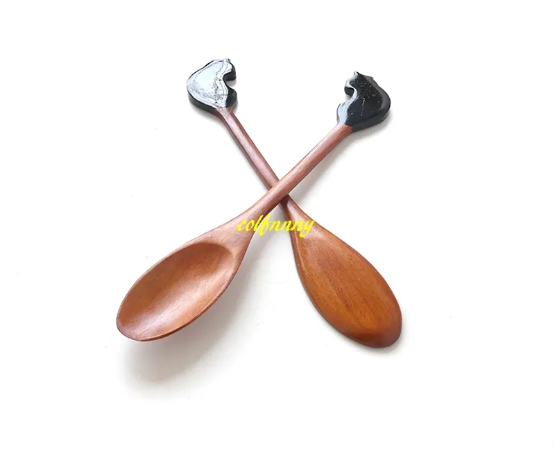 21x3cm Lovely Cat Shape Wooden Spoon Ice Tea Wood Spoon Cake Coffee cream spoon tableware