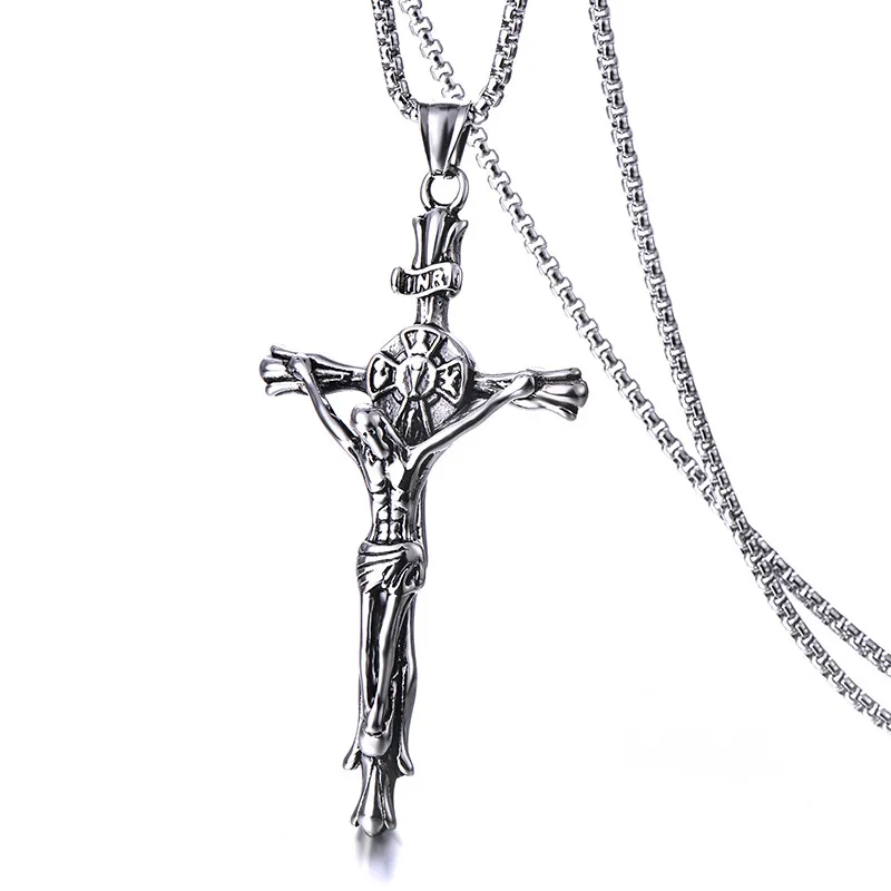 Masculino retro jesus cruz pingente colar de aço inoxidável banhado a ouro moda jóias presente não-desbotamento não sensível261f