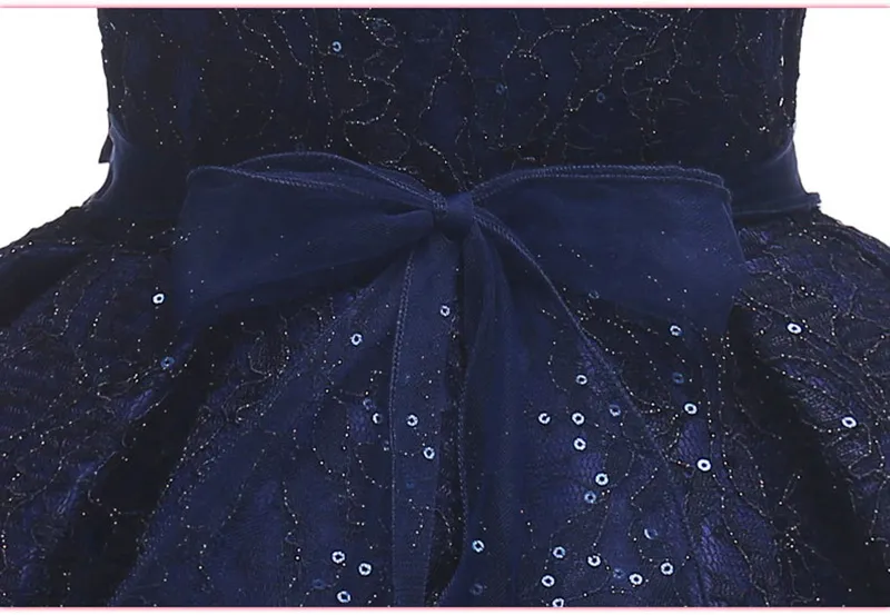 Meisjes knie lengte formele jurken prinses bruiloft mouwloze marineblauw baby meisje tutu ball jurk jurk 180526015768137