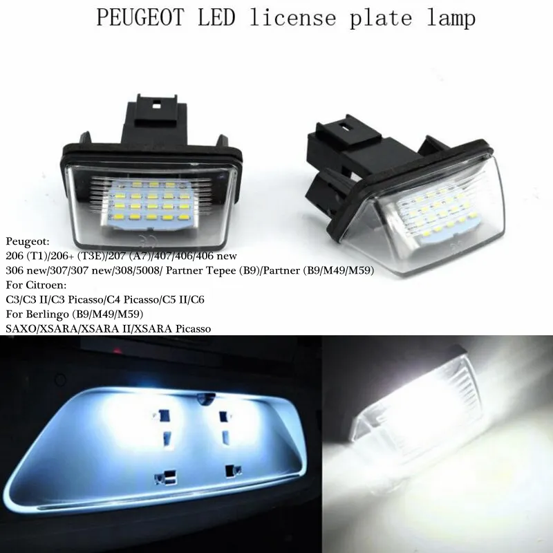 Super Bright 2PCS / Lot 12V 18 LED-licensnummerplatta Lampor Licenslampa för Peugeot 206 207 306 Citroen C3 Picasso C4 5 Xsara Saxo