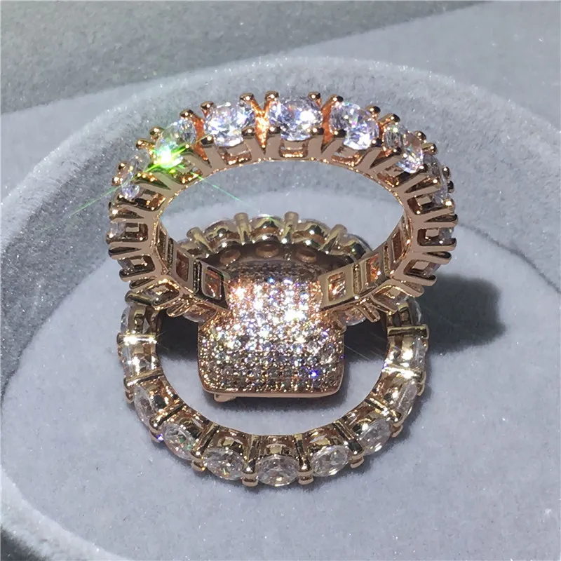 2018 Vintage ring set розовое золото заполнены 925 серебро 5A Cz камень обручальное кольцо обручальное кольцо для женщин свадебные украшения