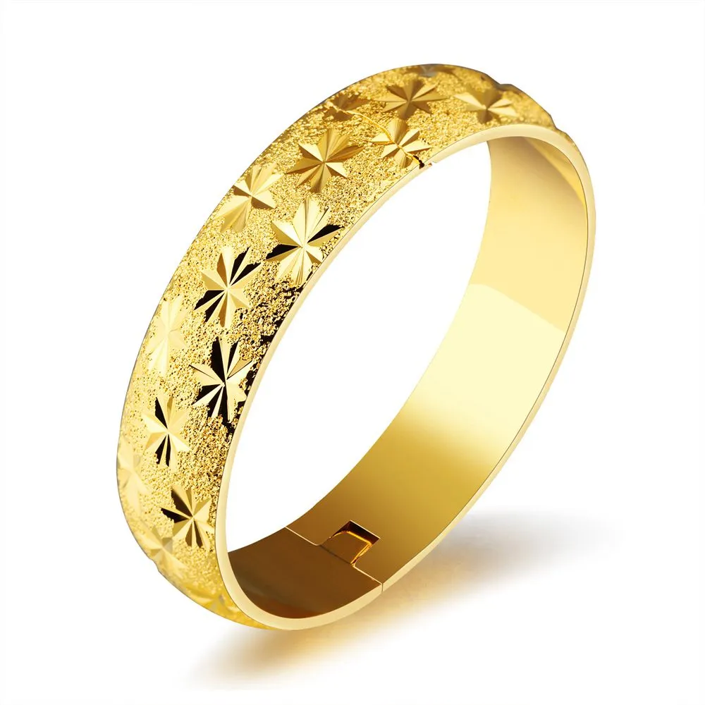 Bangle Real 18k Yellow Gold Filled Solid Ladies Medium Sz Cuff Bracelet 65mm - Foto 4