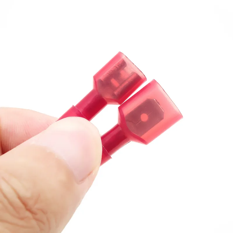 FDFN / MDFN1.25-250 Vermelho 6.3 MM MaleFemale Carro Totalmente Isolado Pá Friso conector Terminais de Terminais de Auto Nylon