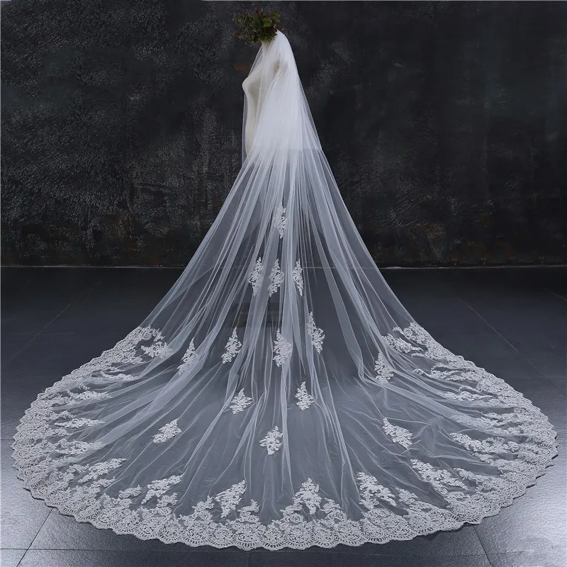 Nuovo stile Due strati Full Edge con pizzo Velo da sposa lungo 3 metri di lusso con pettine Velo da sposa bianco avorio Velos De Novia