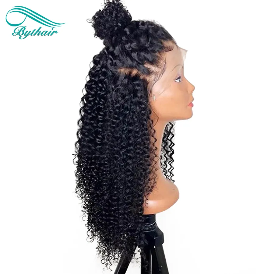 Bythair Kinky Curly 13x6 Deep Part Lace Front Wig Pre Plucked Brazilian Virgin Human Hair Full Lace Wig Curly 150% Density Bleached Knots