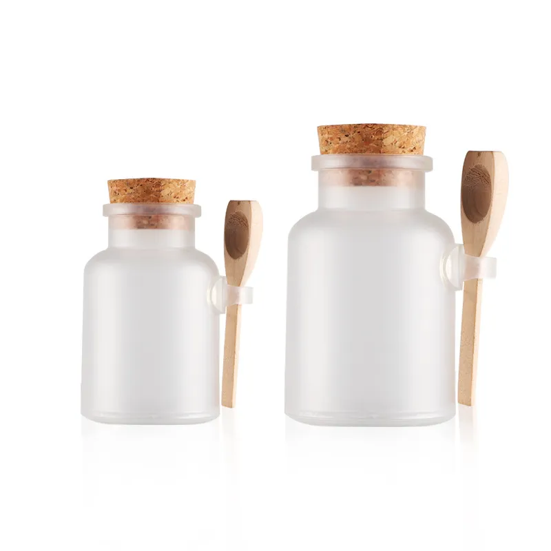 100ML/200ML ABS Round Bath Salt Bottle Plastic Bottle with Cork Jar with Wood Spoon Packaging Bottle Facial Mask Power Botlle